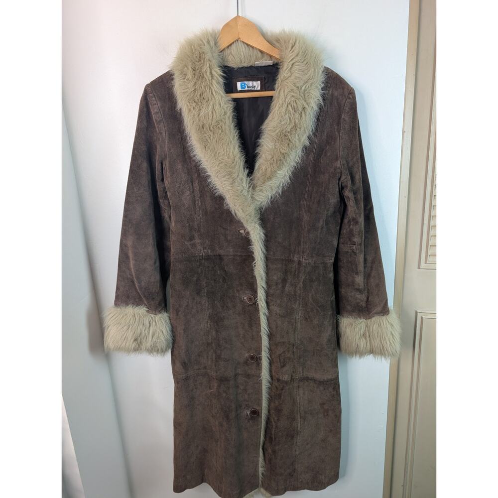 B Lucid Small Suede Penny Lane Duster Trench Coat Jacket Brown Y2k Vintage